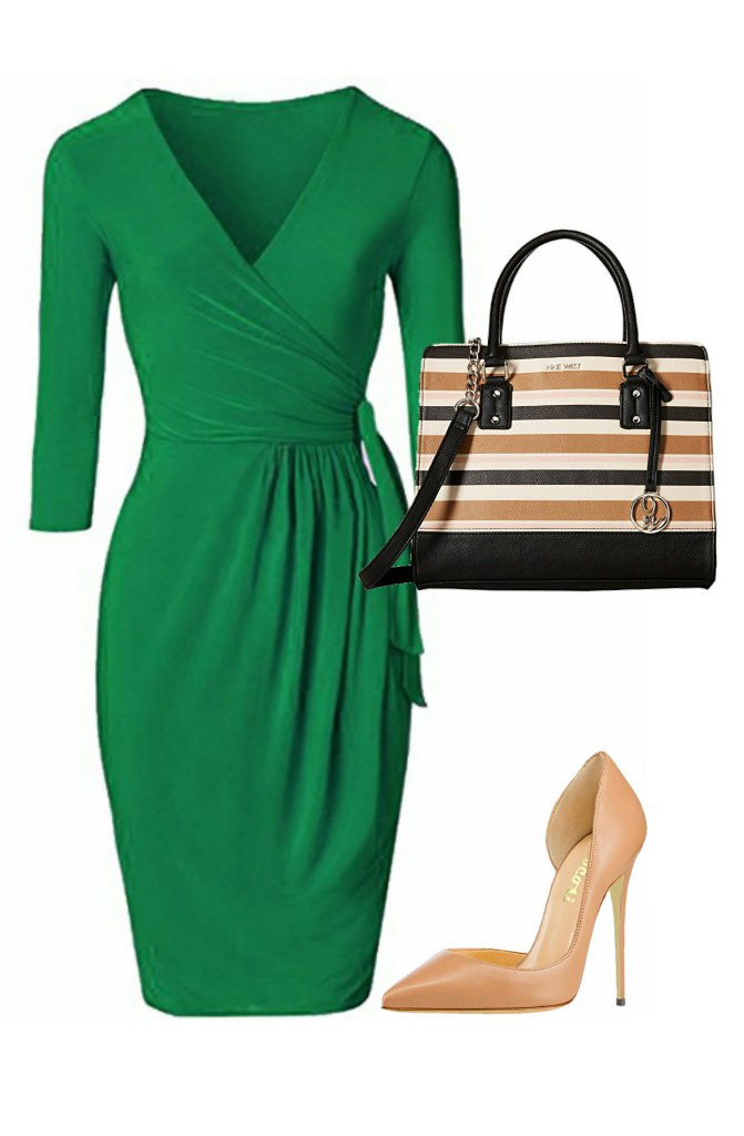 emerald green dress work