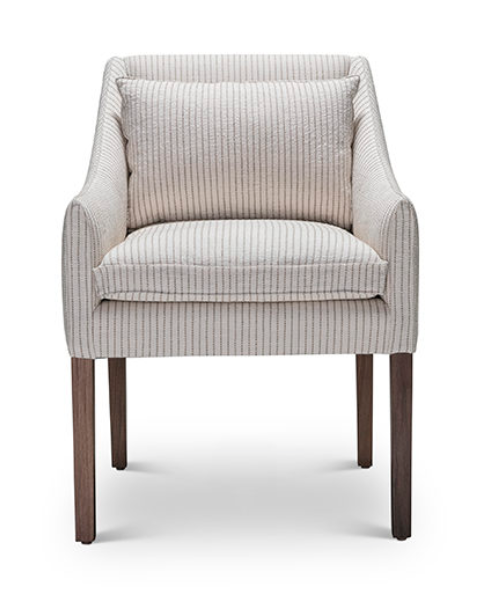 This is the side chair that made me fall head over heels for Verellen -- the Jill chair is perfect for office or dining.&nbsp; Standard with a plush, down back pillow and beautiful skinny wooden legs.&nbsp; The pinched seam detail is my favorite.&nbsp;&nbsp;  Options starting at $1320.00.&nbsp; See this style in person at our shop in Countryside Village.  • Overall Height: 34” • Overall Width: 23.5” • Seat Height: 18” • Exterior Depth: 26” • Seat Depth: 22” 