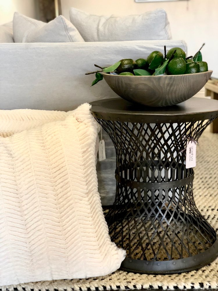   Cozy Pillows by The Sable Fox | $98  ;  Black Iron Table | $452  
