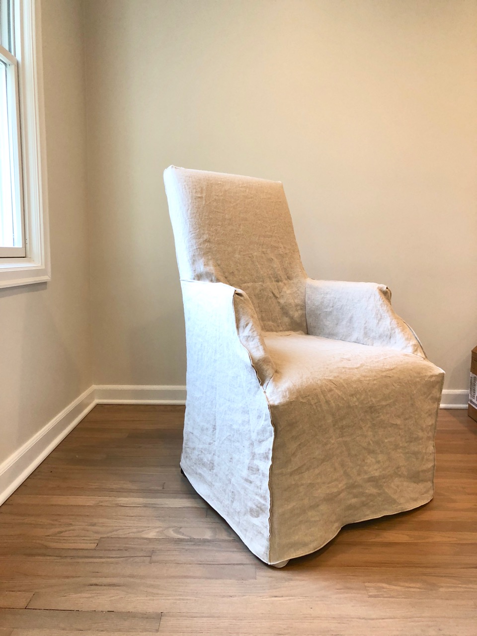  This client needed new life breathed into her Restoration Hardware chairs -- we did a custom slipcover in Otis Oatmeal from Cisco Brother's upholstery fabric line. 