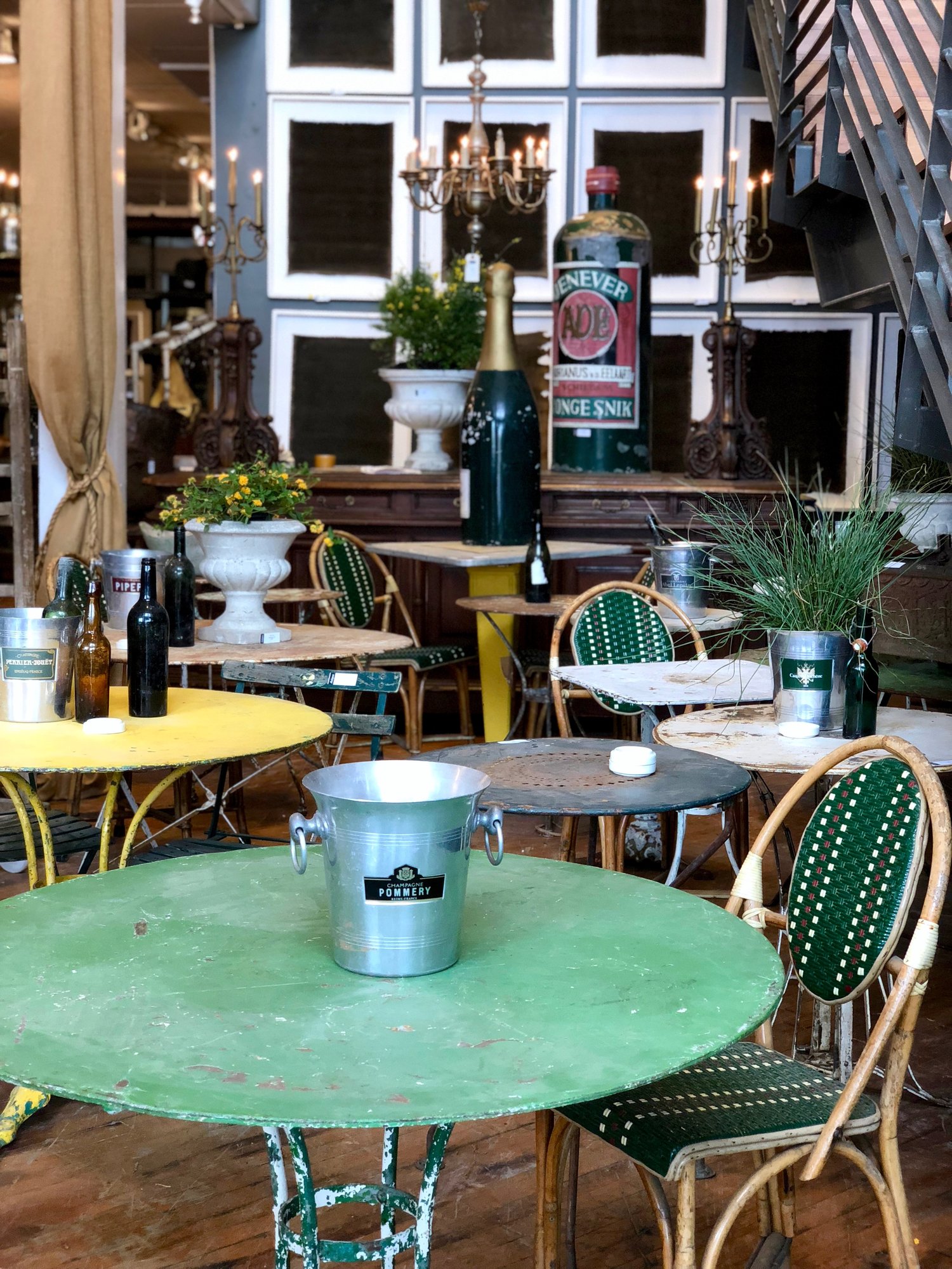  Bistro inspiration overload -- the planters on tables, green chairs, endless character -- why has color become such a naughty word in interiors?&nbsp; I miss it!&nbsp; Let's all agree to bring back color. 