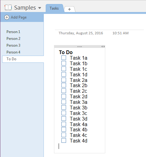 An example of a Tag Summary page in OneNote 2016