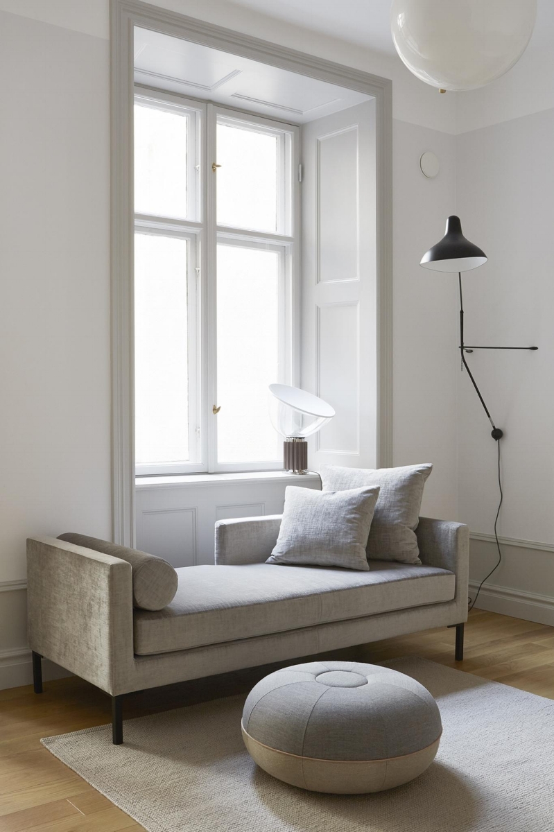 Charming grey modern daybed in small beautiful Stockholm apartment