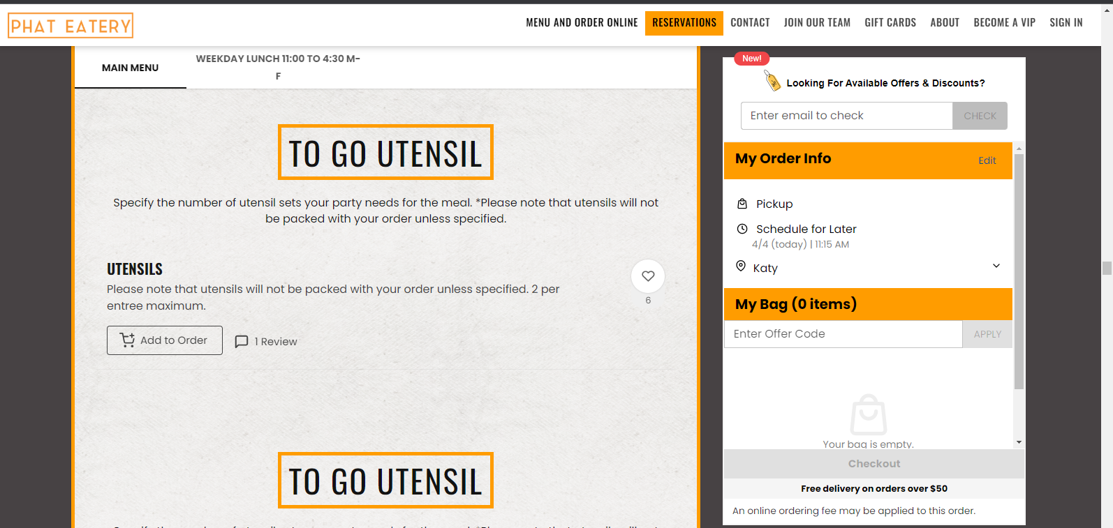 Screenshot from the Phat Eatery online order platform.