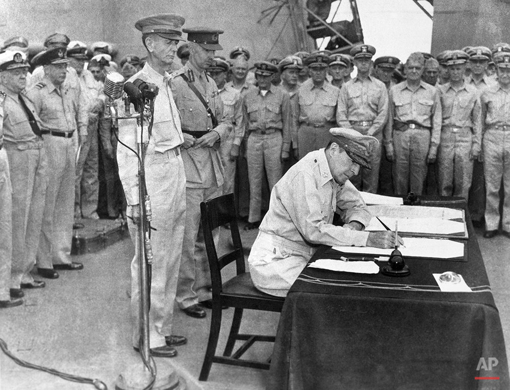 Image result for japan signs surrender, officially ending ww2