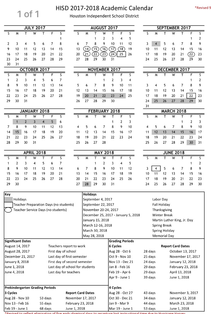 Hisd Calendar 2021 All 1/2 days Eliminated   New 2017 2018 Calendar — Heights High School