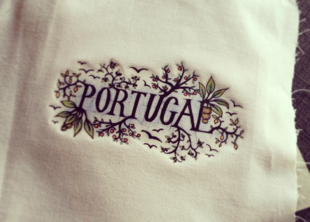 Portugal biro watercolour illustration transfer cotton iron