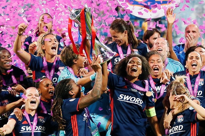 Olympique Lyonnaise celebrating their 2018 UEFA Champions League win