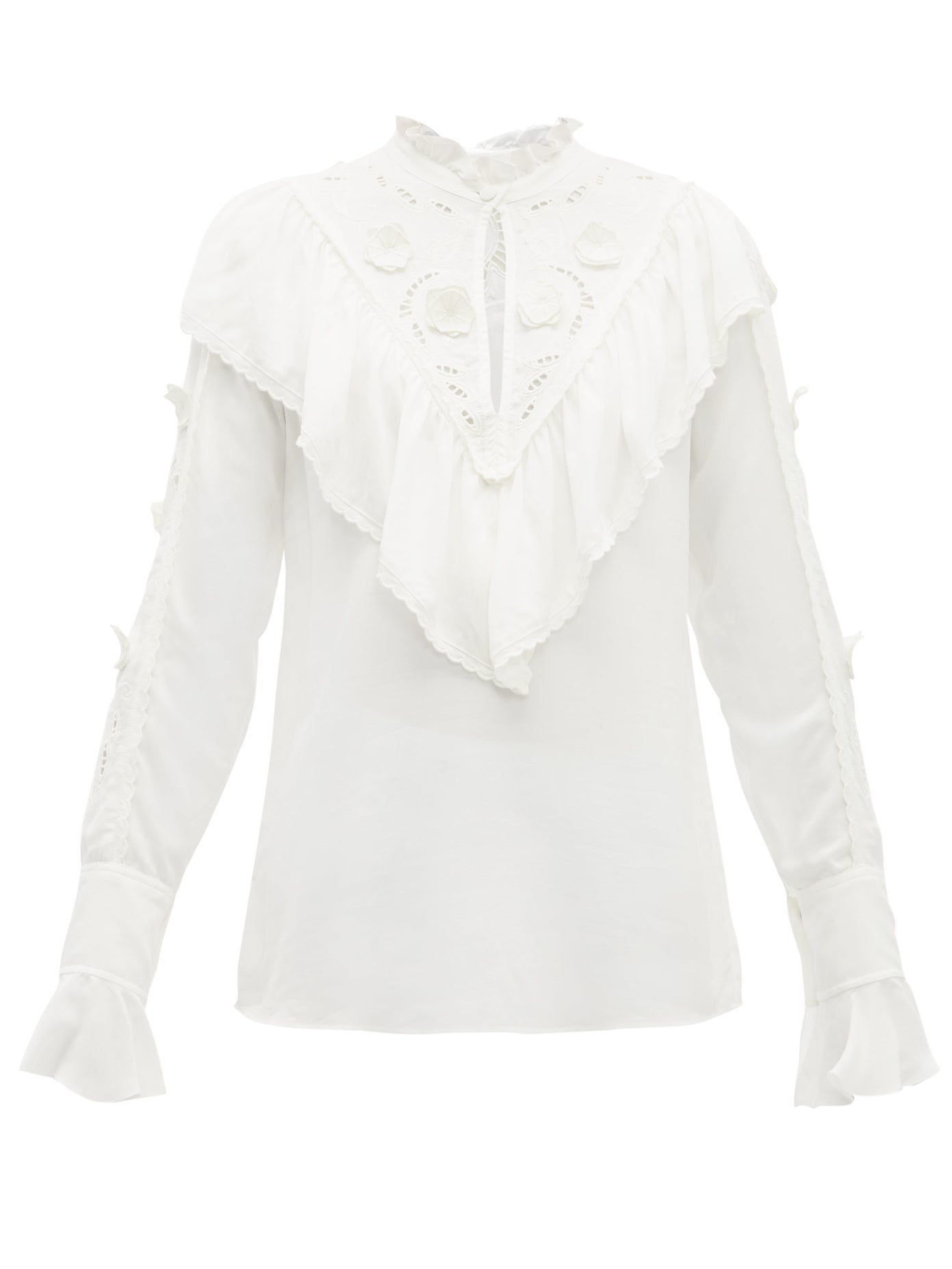 See by Chloé Floral Embroidered Ruffled Blouse in White — UFO No More