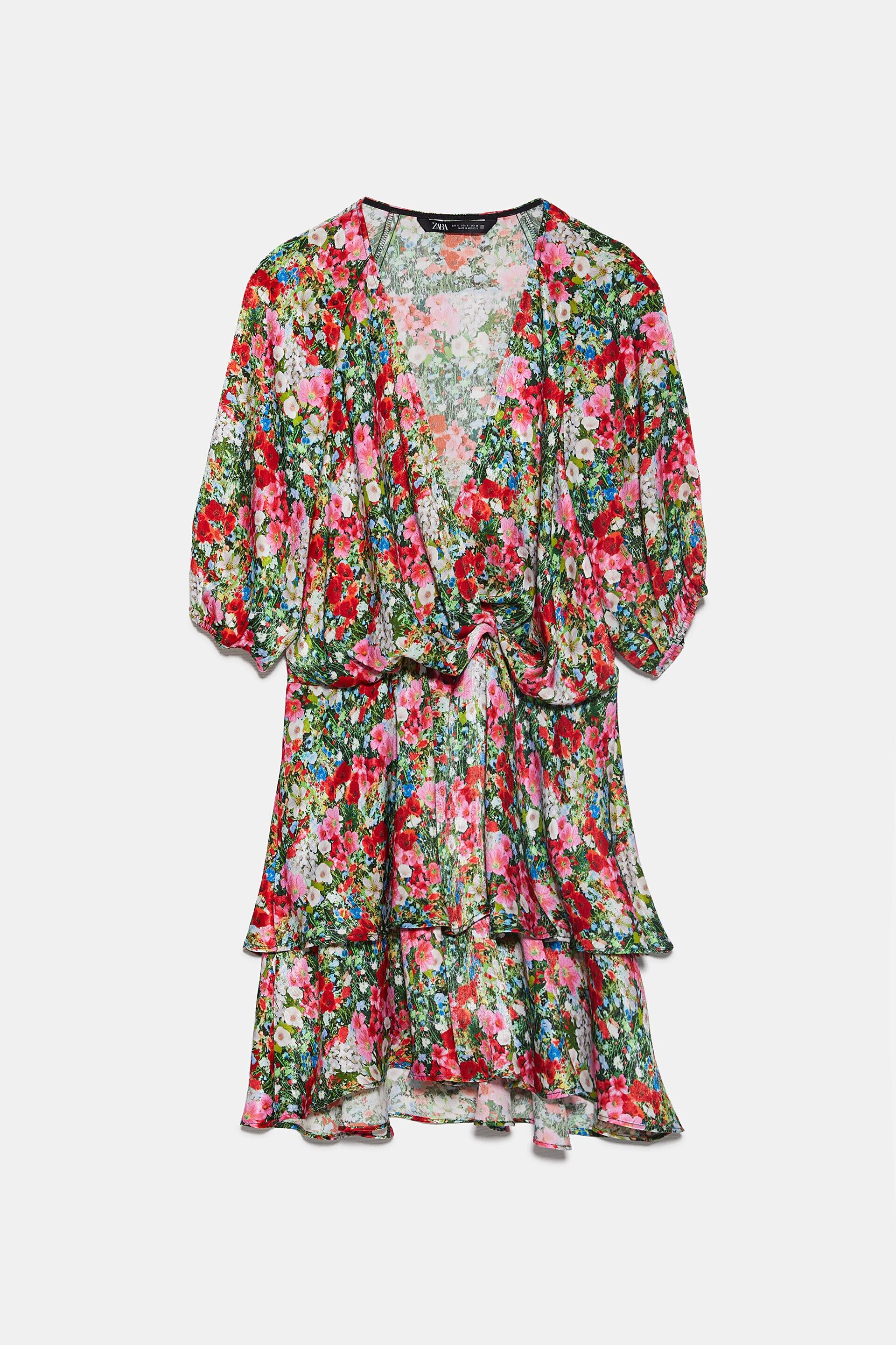ruffled floral print dress zara