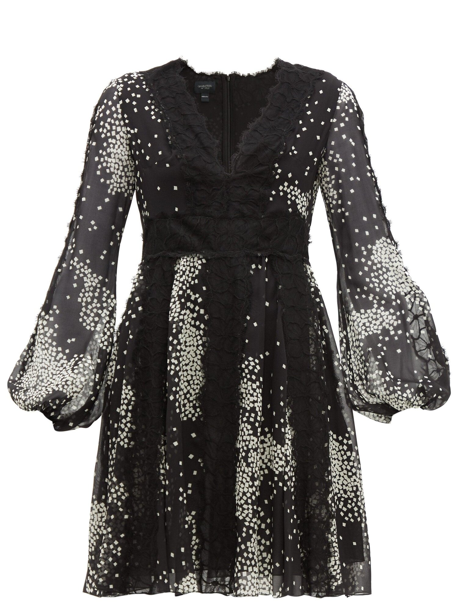 Giambattista Valli Square-Print Lace-Trim Silk-Georgette Dress in Black ...