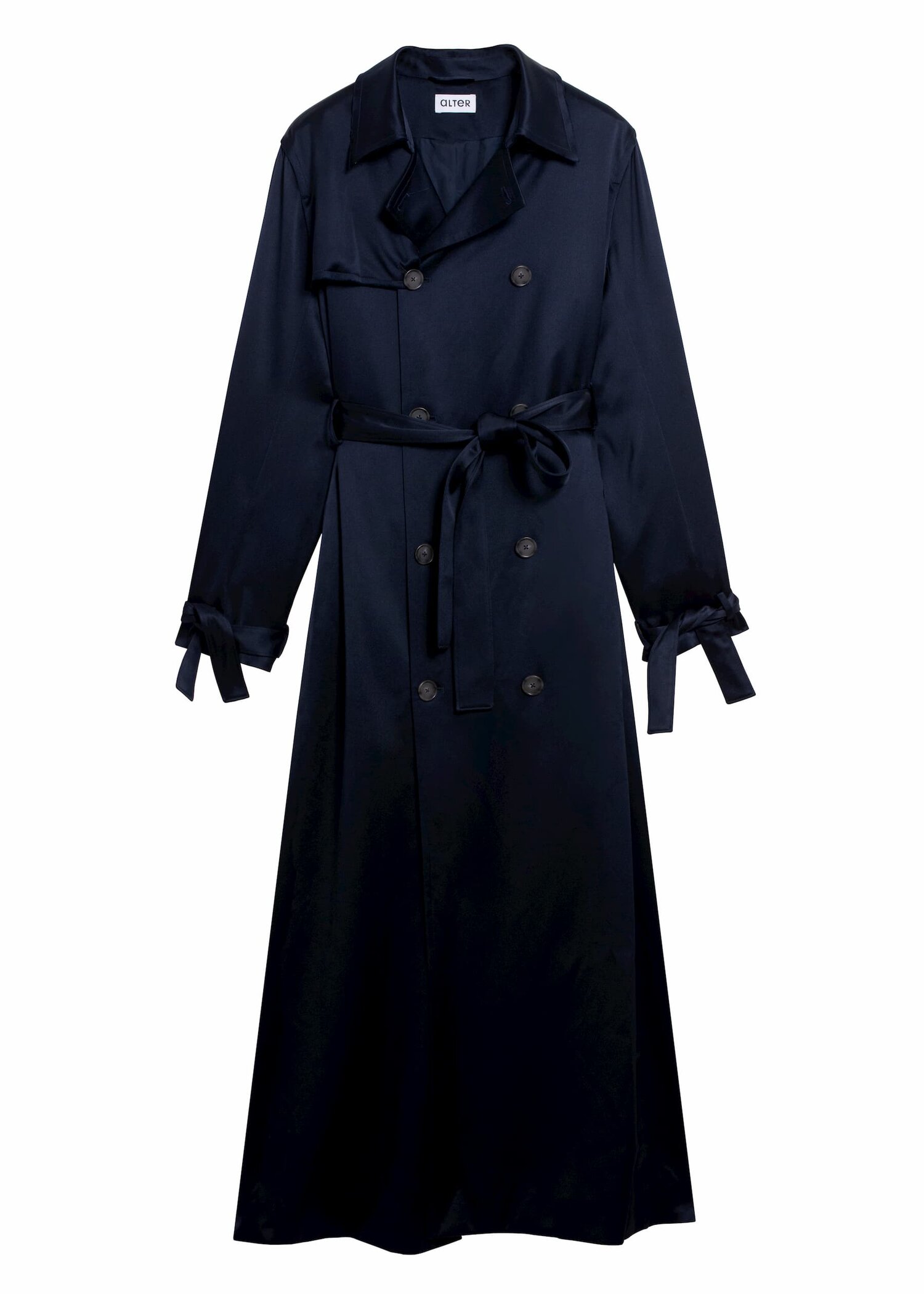 Alter Designs Long Trench Coat in Navy Satin — UFO No More