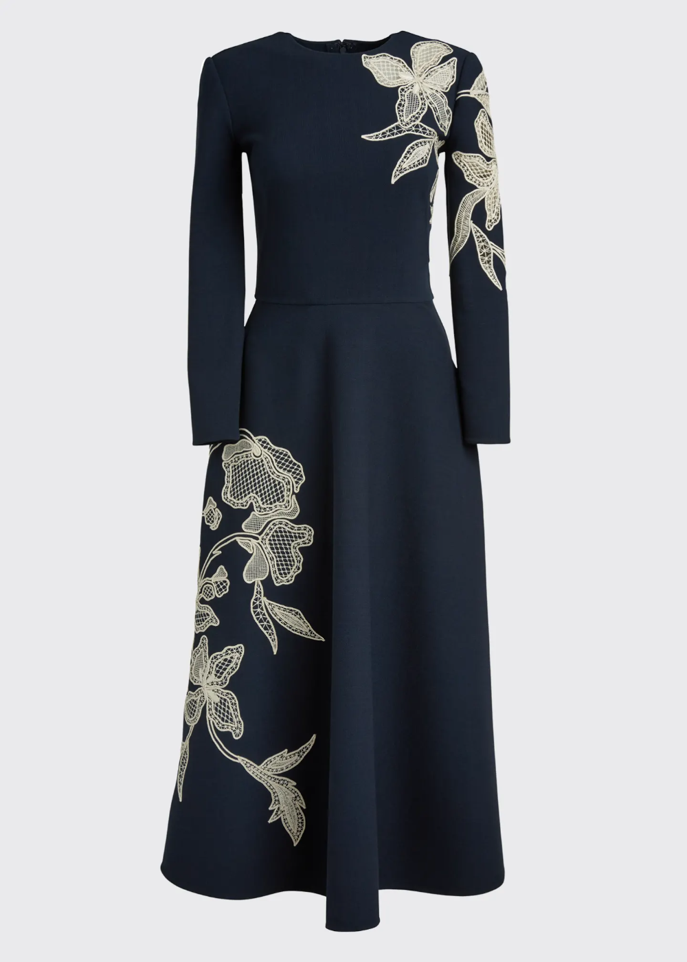 Oscar de la Renta Long-Sleeve Day Dress with Flower Embroidery — UFO No ...