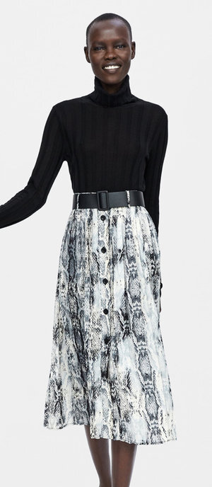 zara printed skirt with belt