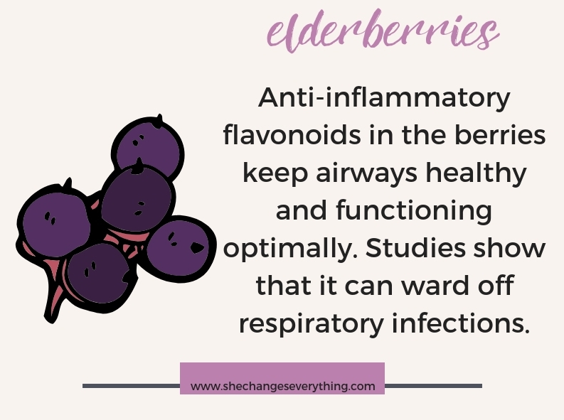 Elderberries is one of 9 simple, yet powerful foods you can use to support your lungs and sinuses after smoke inhalation. Learn them all at www.shechangeseverything.com.