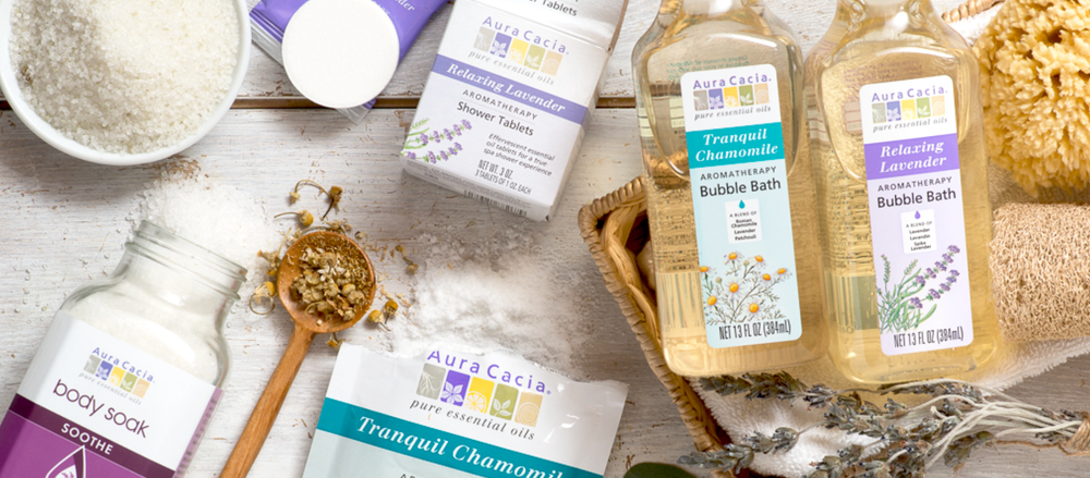 Aura Cacia has a wide array of clean, quality bath products with essential oils!