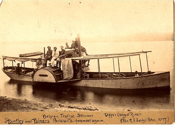 A Belgian trading steamer on the upper Congo River in 1890.