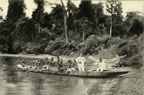 Traveling by canoe on the Ogowe river of Gabon.