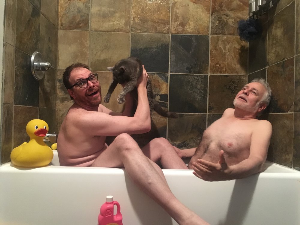 Hey, look! Two cocks and a pussy! ... And a duck. ... In a tub.