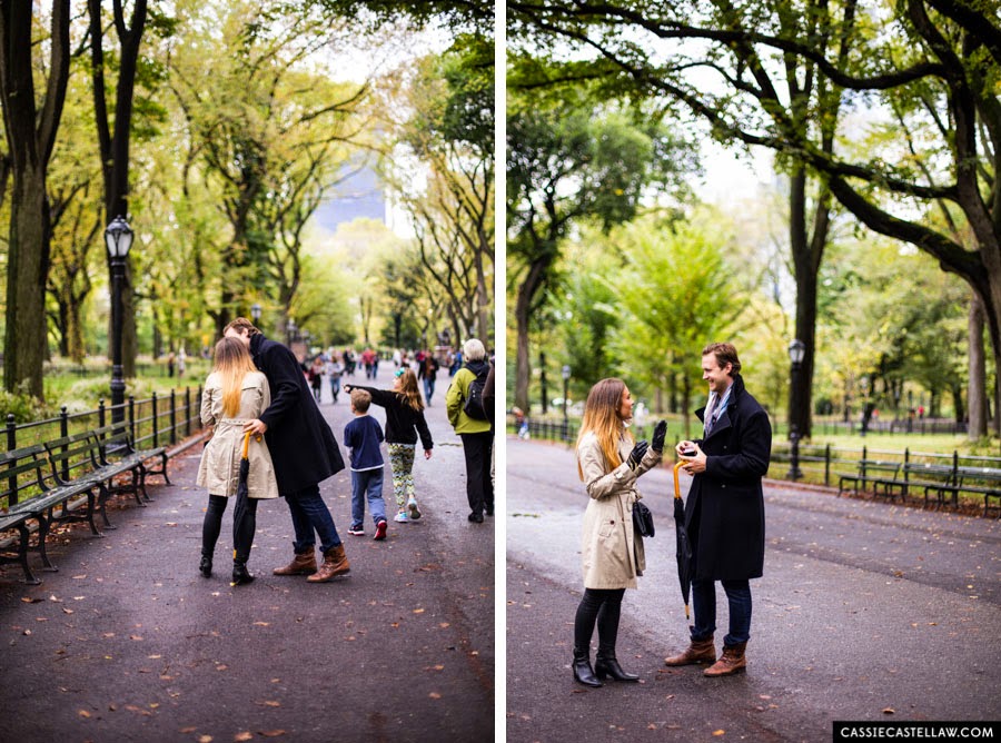 Proposal in Central Park after a fall, October rain - www.cassiecastellaw.com