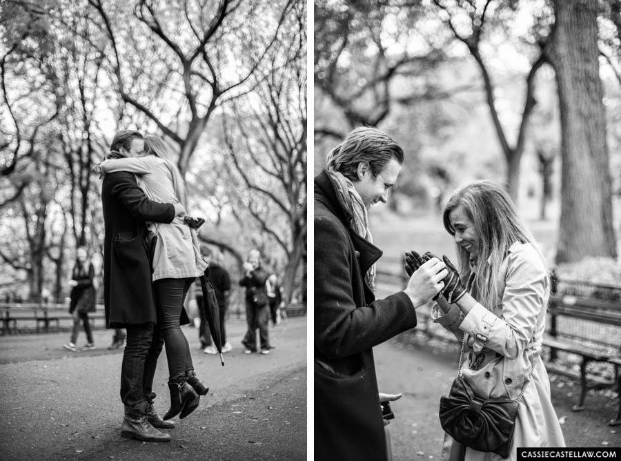 Candid, emotional engagement photos Literary Walk Central Park NYC - www.cassiecastellaw.com