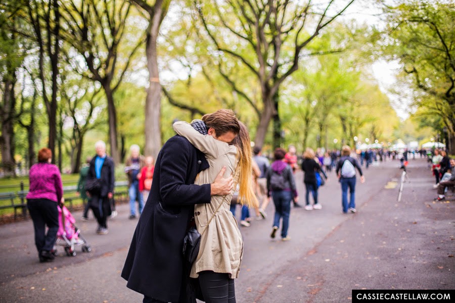 Emotional embrace after proposal in The Mall Central Park New York - www.cassiecastellaw.com