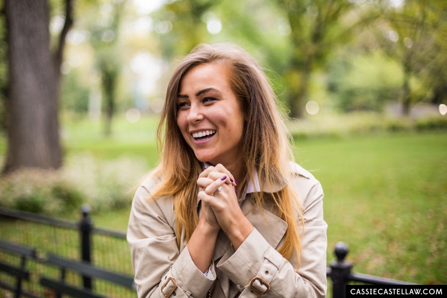 Happily surprised, Proposal + Lifestyle Engagement Session in the fall Central Park NYC - www.cassiecastellaw.com