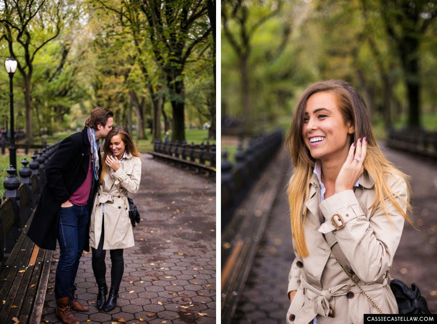 Lifestyle Engagement Session in the fall under American Elm trees, Bethesda Terrace Central Park NYC - www.cassiecastellaw.com