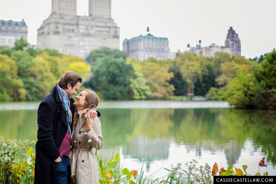 Lifestyle Engagement Session, The Lake in October with fall colors, Central Park NYC - www.cassiecastellaw.com