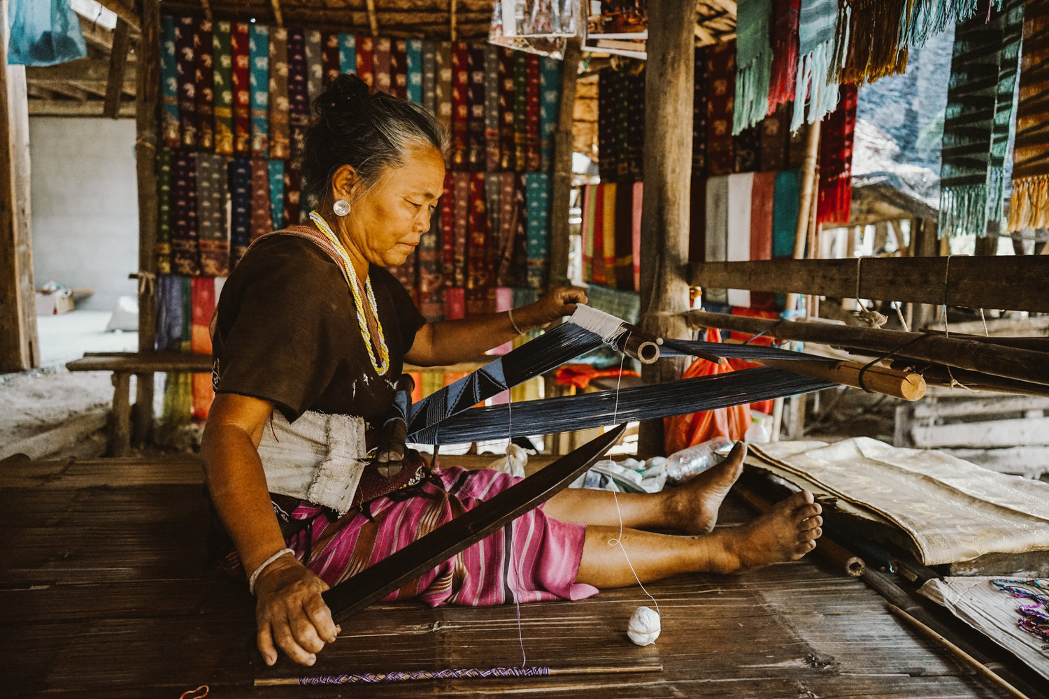 Karen hill tribe woman weaving