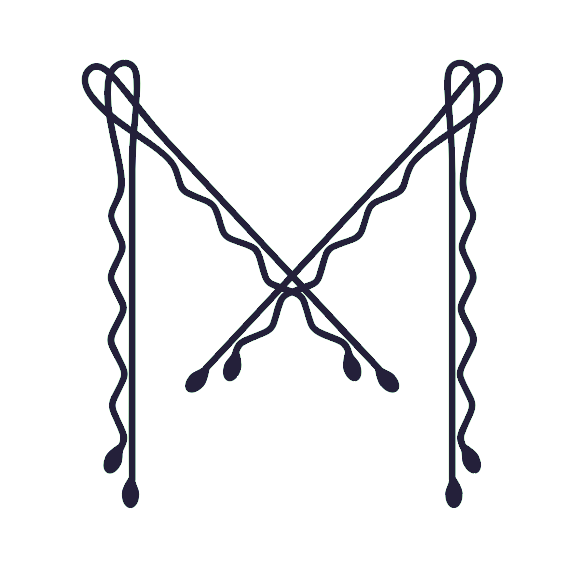 Logo design using bobby pins in the shape of a letter M