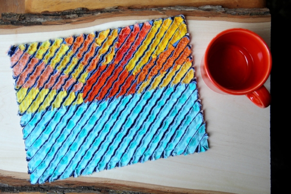 Sewing tutorial: Sunset faux chenille mug mat