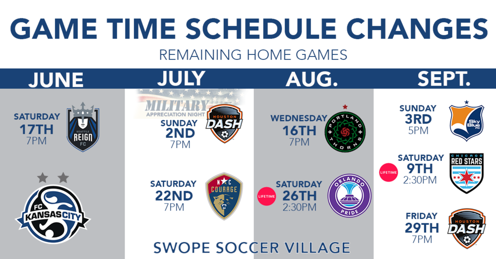 FC Kansas City's remaining home games with updated kickoff times. All times are CT