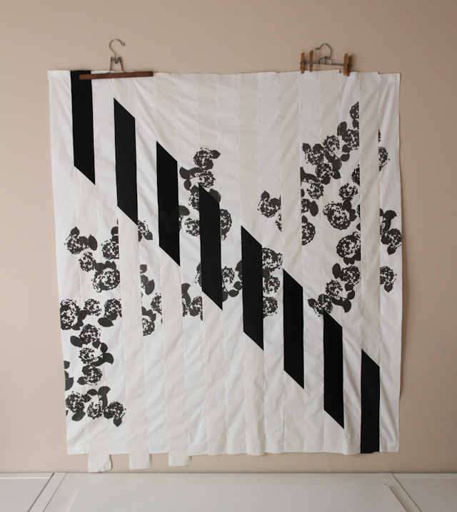 black and white experimental screen-printed quilt in modern black and white | Lovely and Enough
