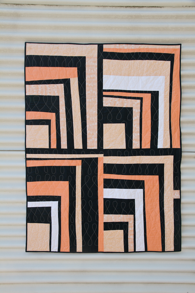 improv half log cabin modern quilt in peach and navy | Lovely and Enough