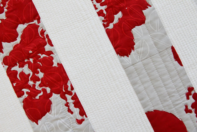 red and grey modern minimal screen-printed quilt with matchstick quilting | Lovely and Enough