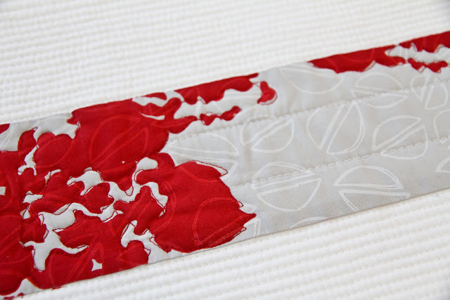 red and grey modern minimal screen-printed quilt with matchstick quilting | Lovely and Enough