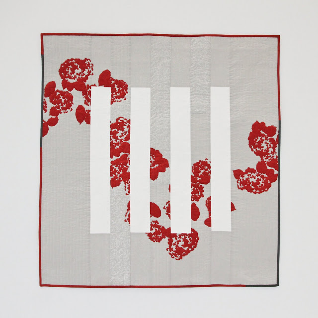 red and grey modern minimal screen-printed quilt | Lovely and Enough
