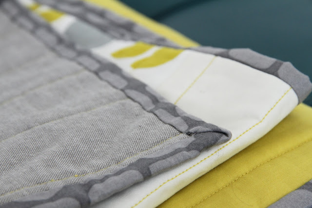 striking modern navy, citron, and grey quilt | by Lovely and Enough