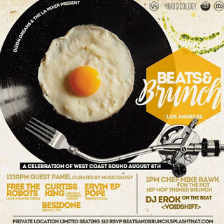 Black vinyl record with an over easy egg on top flyer