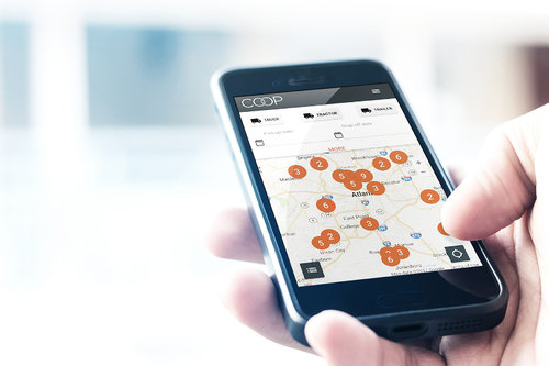  The COOP app helps a user quickly identify in real time where available equipment for rent is located. 