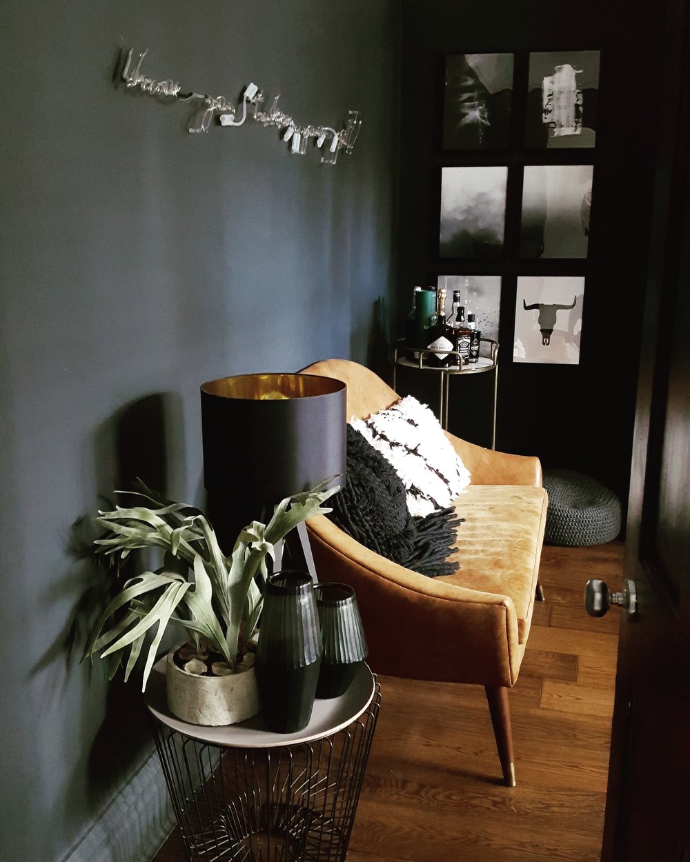  Fabulous faux foliage from  Abigail Ahern  sitting pretty on top of a  Rockett St George  coffee table alongside leather sofa from and cushions from  Rose &amp; Grey  