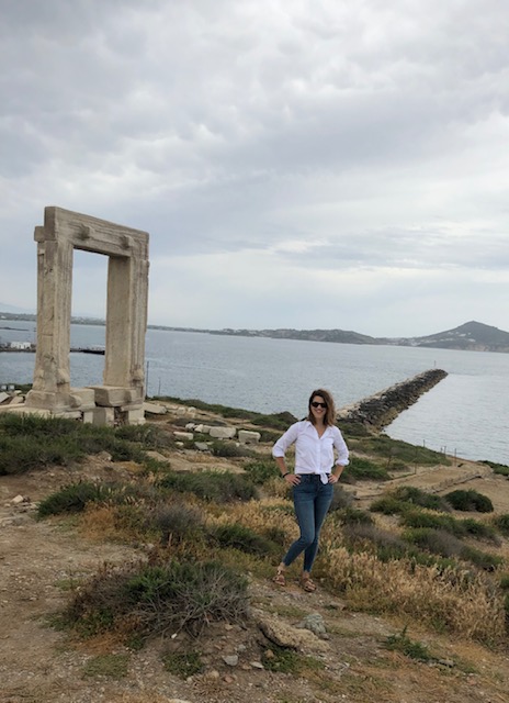 At the Portara of Naxos. Tip - leave your skinny jeans at home! Could barely squeeze into these by the end of the trip. No regrets