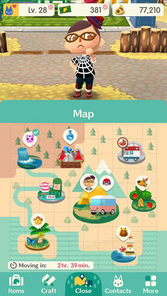 ^ There are various locations you can visit in the game. The animals move around  every couple of hours, and the items you can find vary depending on what time of day it is.