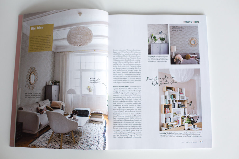 Holly Becker Living Room inside of magazine, Living At Home + Holly