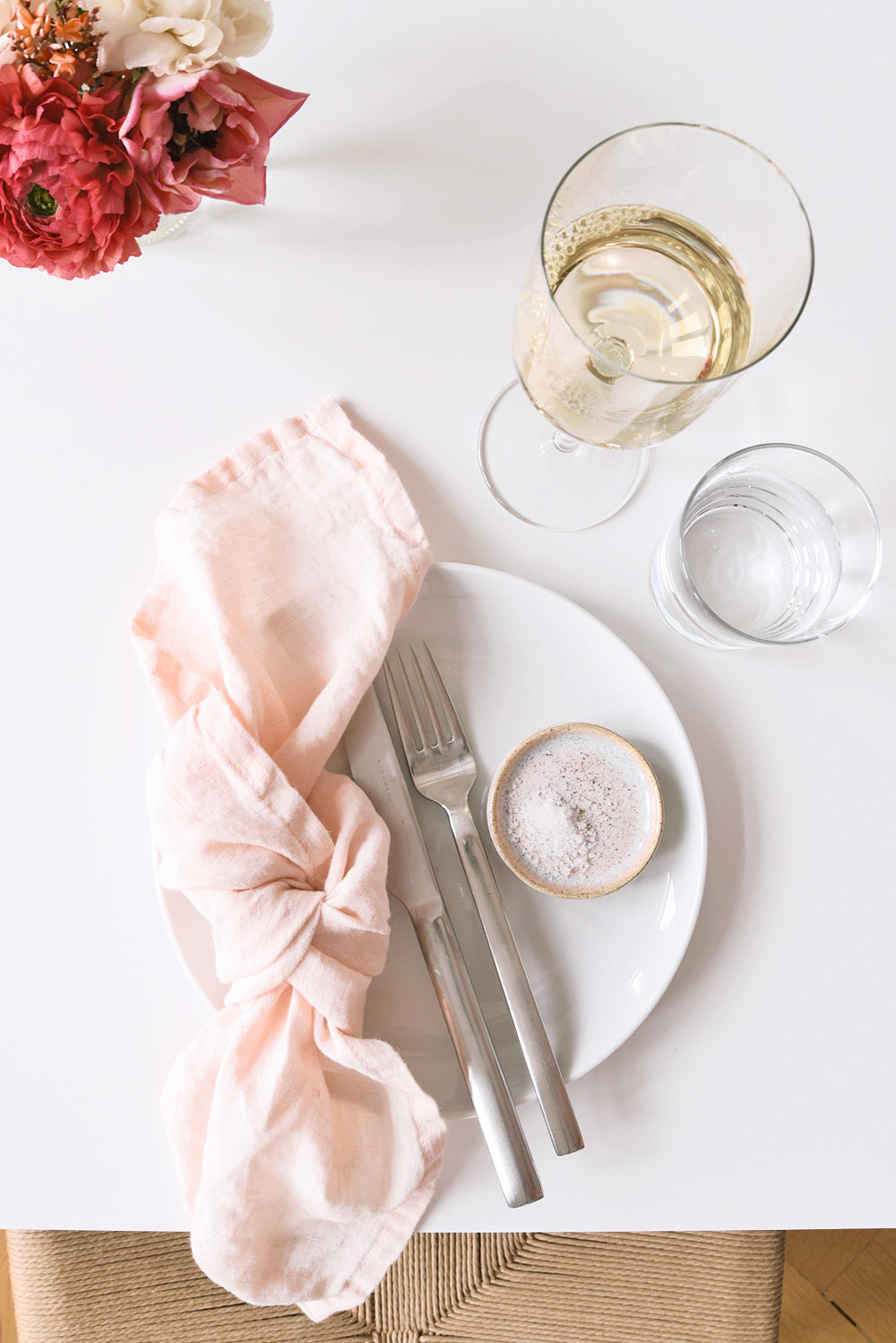 March Dinner Party Inspiration With Pale Salmon + Fresh Flowers