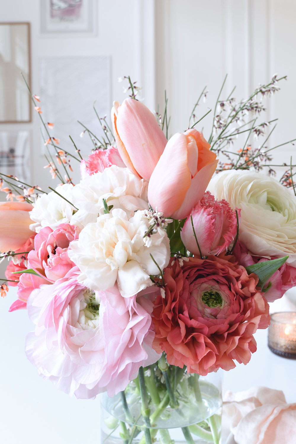 March Dinner Party Inspiration With Pale Salmon + Fresh Flowers