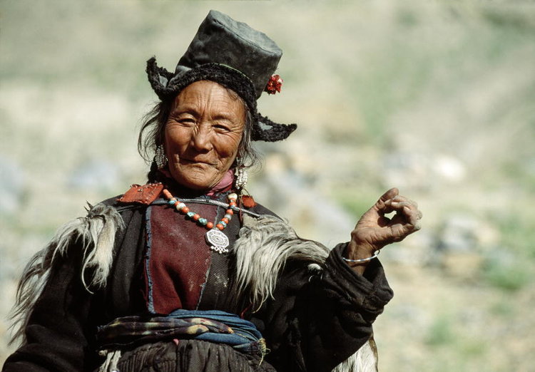A Ladakhi woman, part of the Tibetan ethnic group. Photo credit: 1992. Photoksar, India. UN Photo/F Charton. 