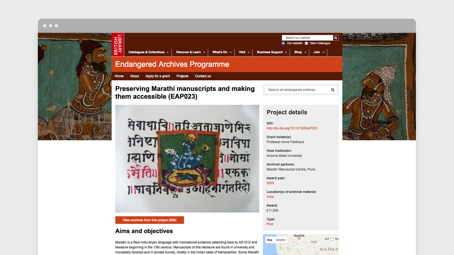 Marathi manuscript displayed on new Endangered Archives Programme website