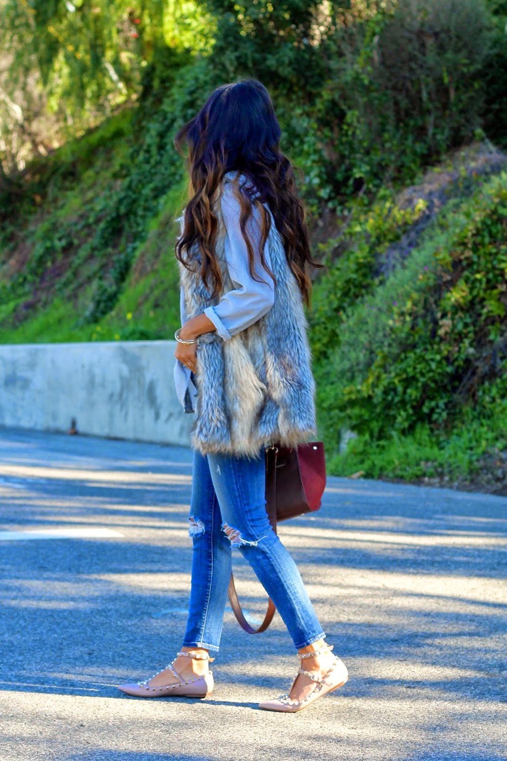 how to style fur vest, j brand jeans vest outfit, winter style, target outfit, pursuit of shoes